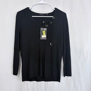 Cyrus Ribbed Knit Top Womens Black Long Sleeve Grommet Detail NWT